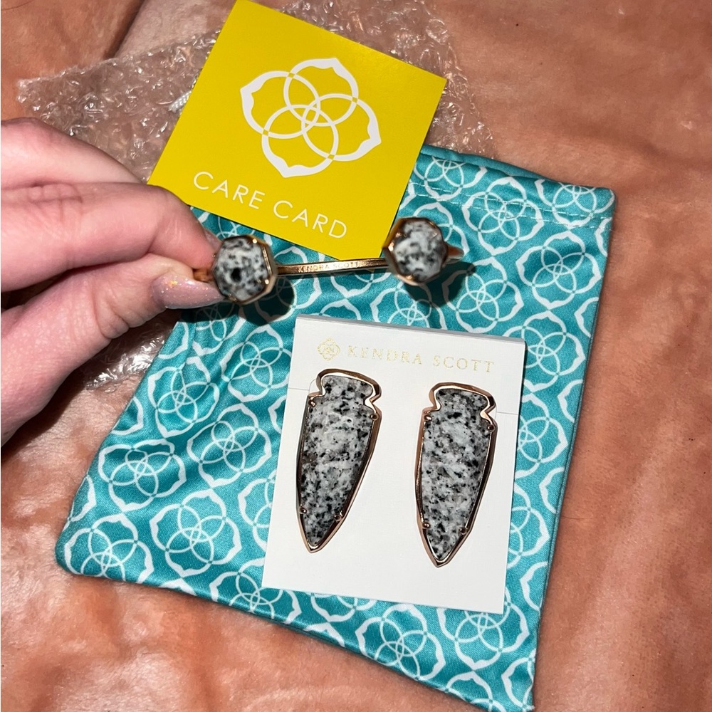 Kendra Scott Kathryn earrings and Brinkley cuff in gray granite